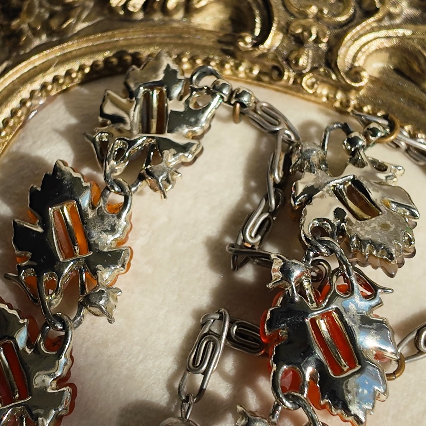 LISNER Orange Lucite Oak Leaf "Fruit Salad" Necklace