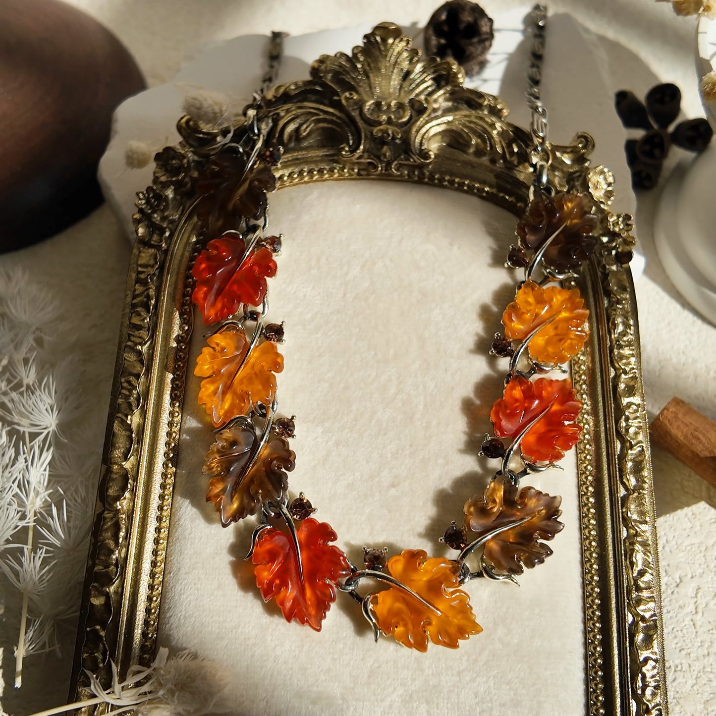 LISNER Orange Lucite Oak Leaf "Fruit Salad" Necklace