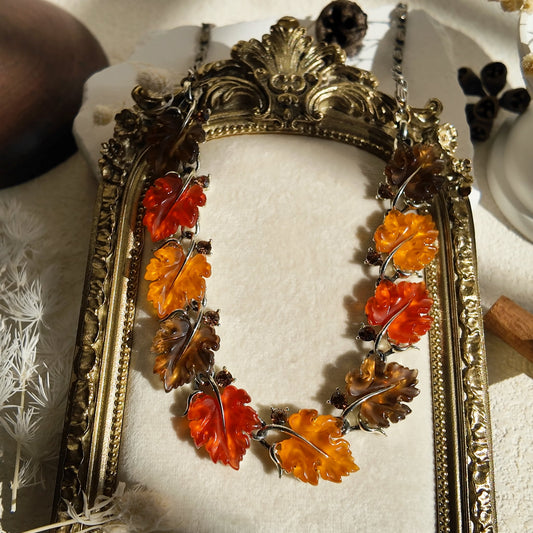 LISNER Orange Lucite Oak Leaf "Fruit Salad" Necklace