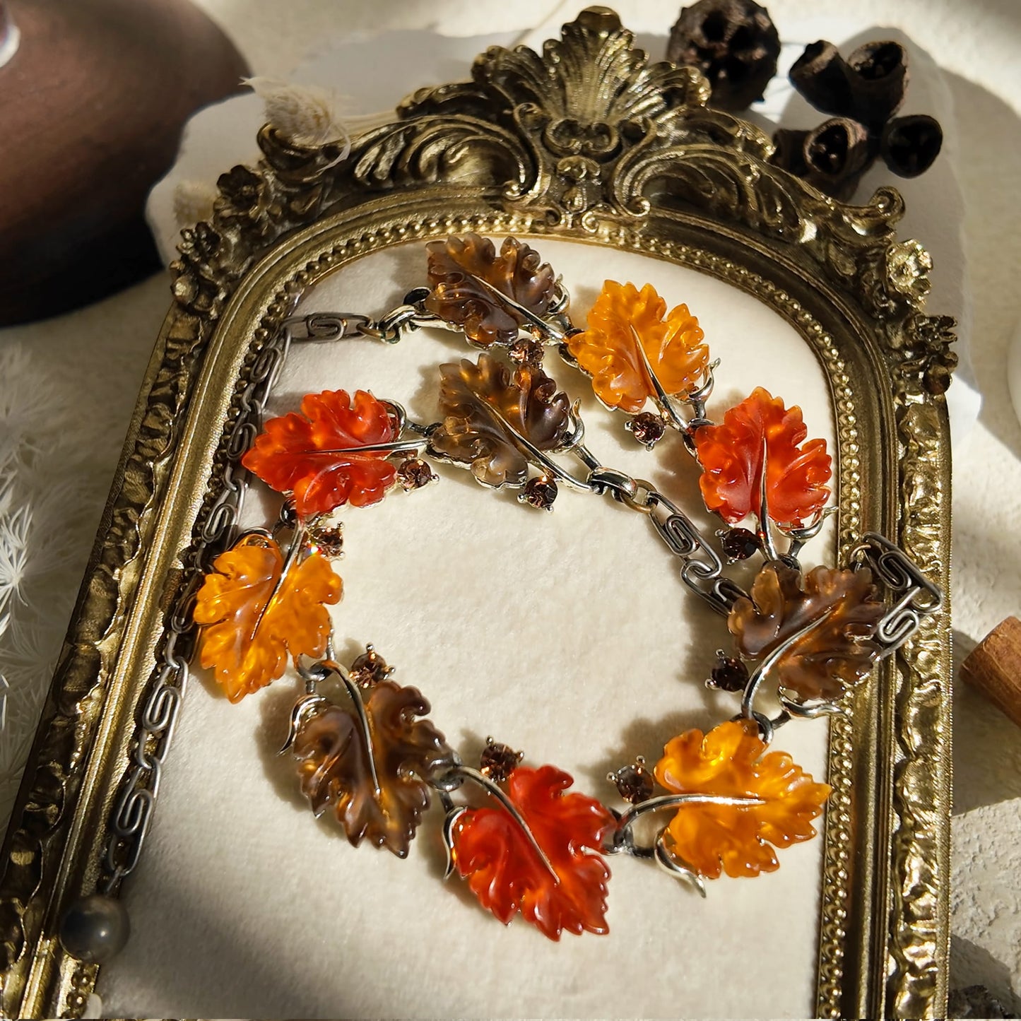 LISNER Orange Lucite Oak Leaf "Fruit Salad" Necklace