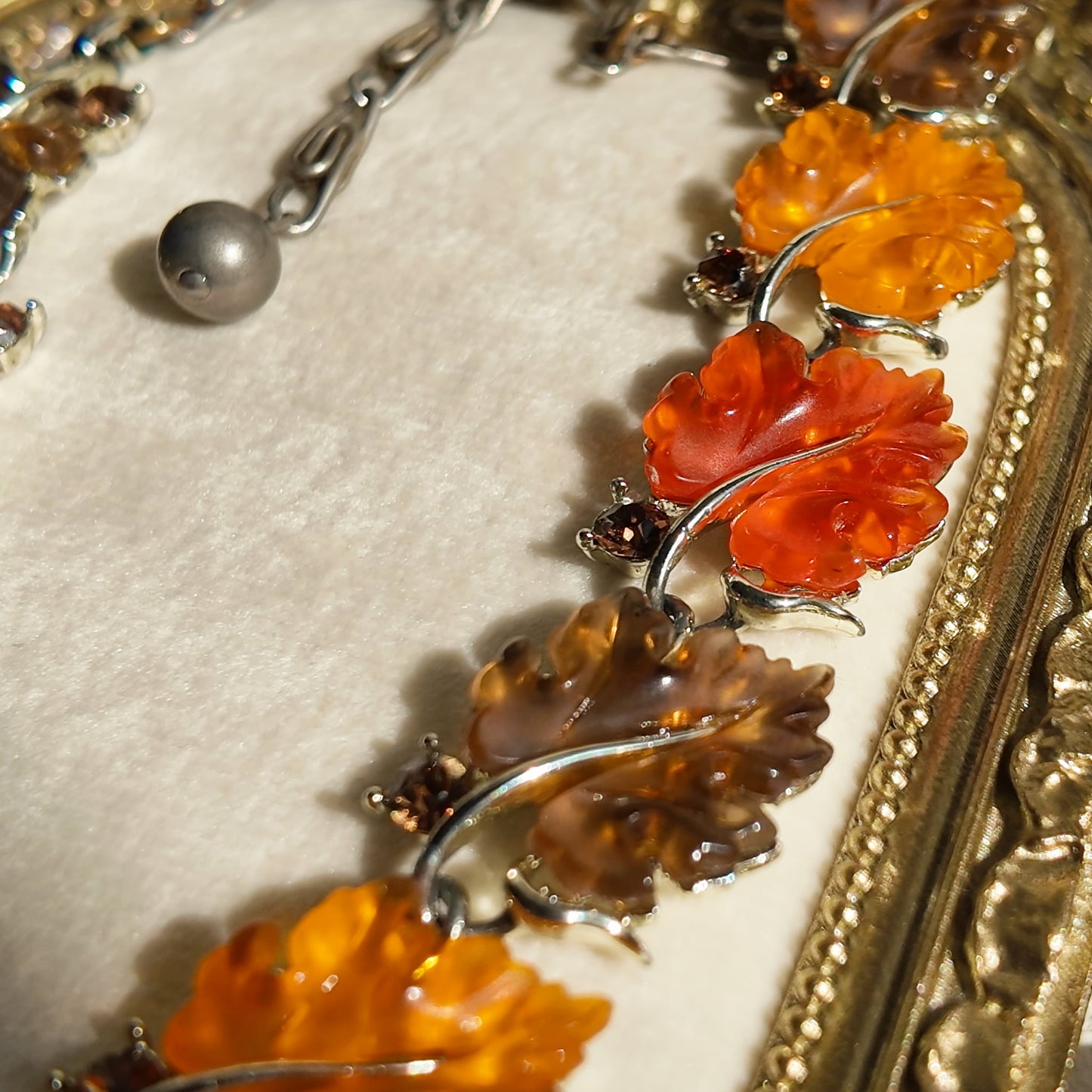 LISNER Orange Lucite Oak Leaf "Fruit Salad" Necklace