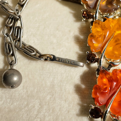 LISNER Orange Lucite Oak Leaf "Fruit Salad" Necklace