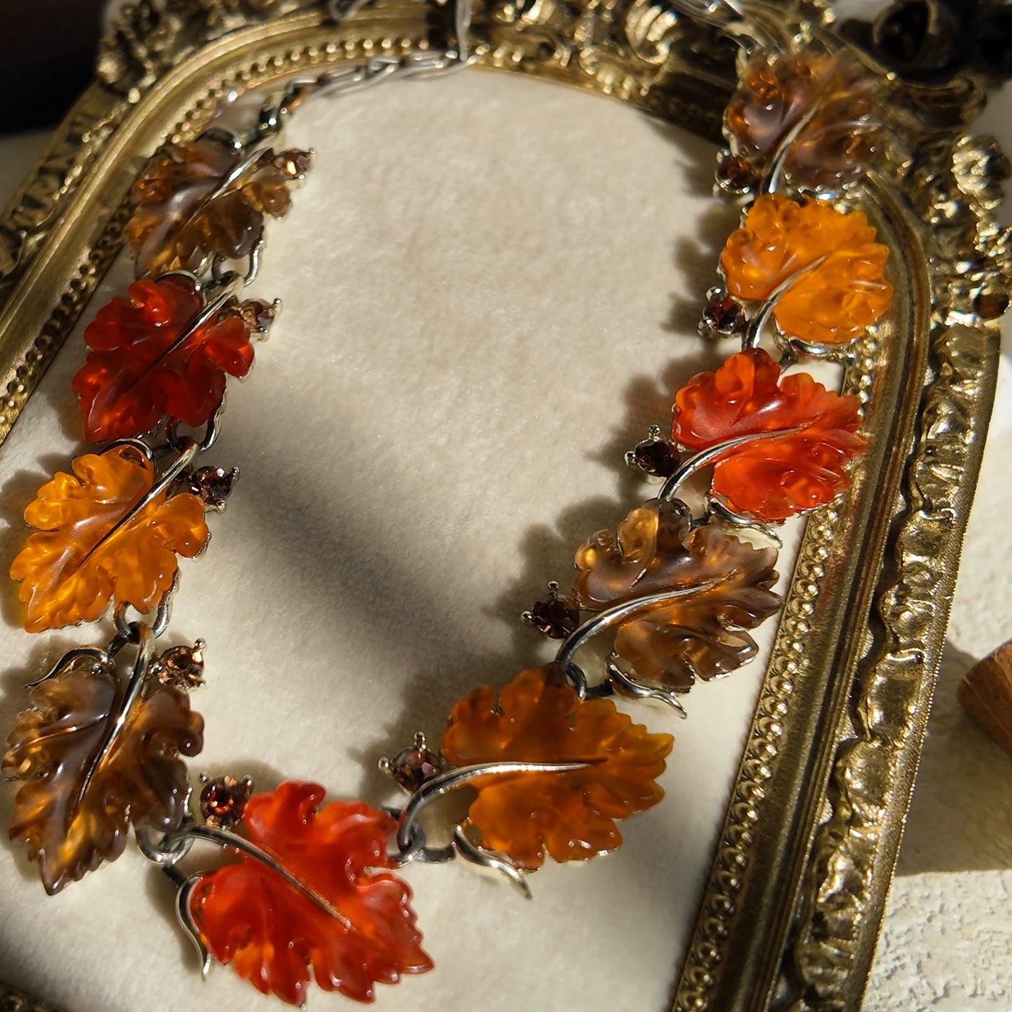 LISNER Orange Lucite Oak Leaf "Fruit Salad" Necklace