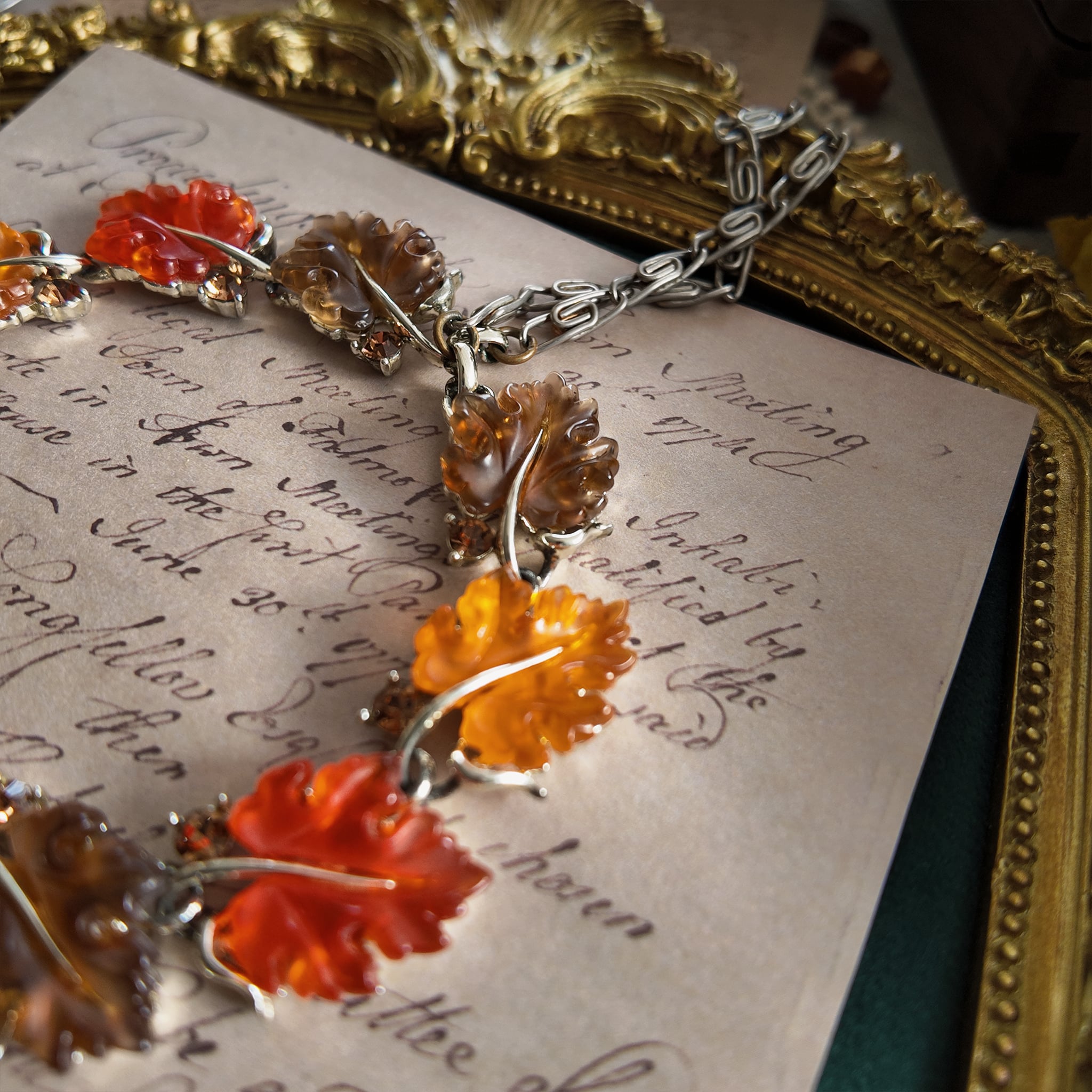 Orange Lucite Oak Leaf "Fruit Salad" Necklace