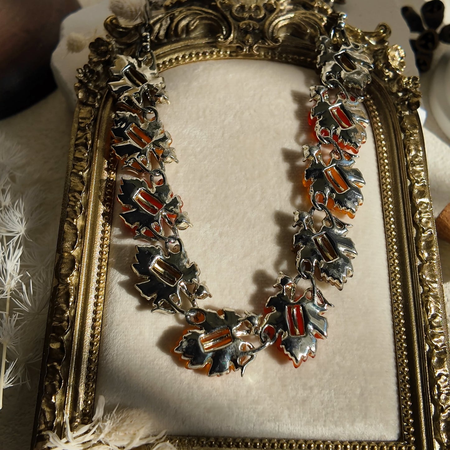 LISNER Orange Lucite Oak Leaf "Fruit Salad" Necklace