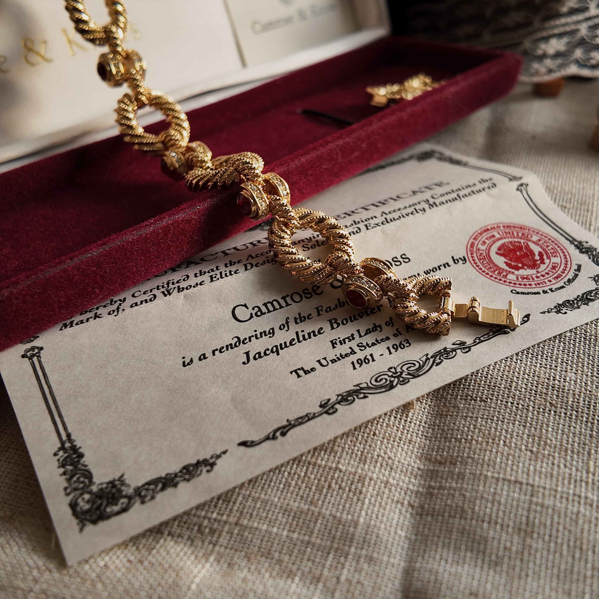 Showcasing details of the gold bracelet clasp.