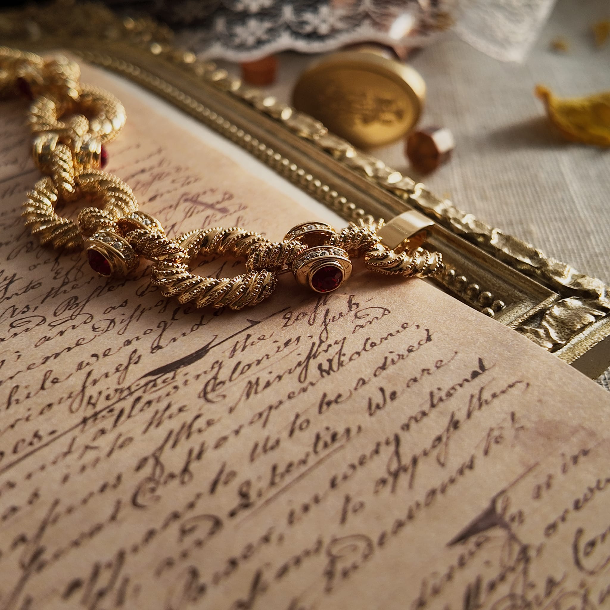 The bracelet's clasp design is displayed in the sunlight.