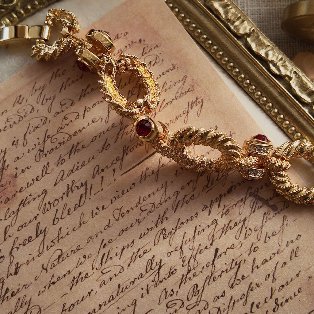 Showcasing details of the red gemstone