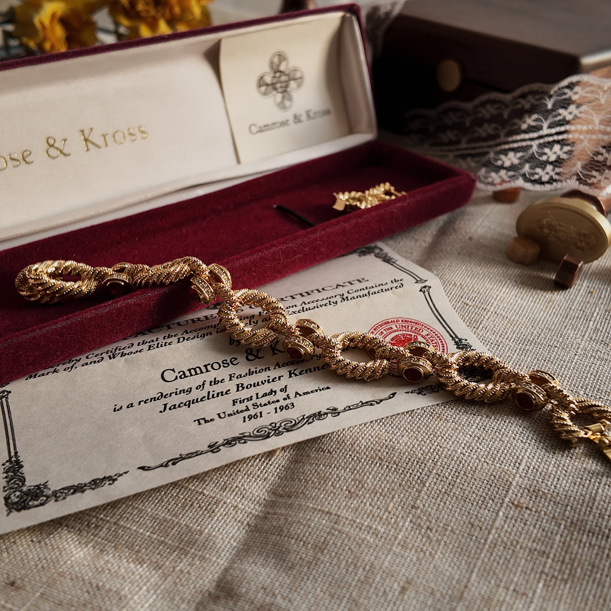Showing the bracelet with its original packaging and official certificate of authenticity.