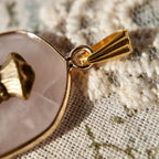 Natural stone pendant with metal edging, gold pendant, vintage and exquisite.