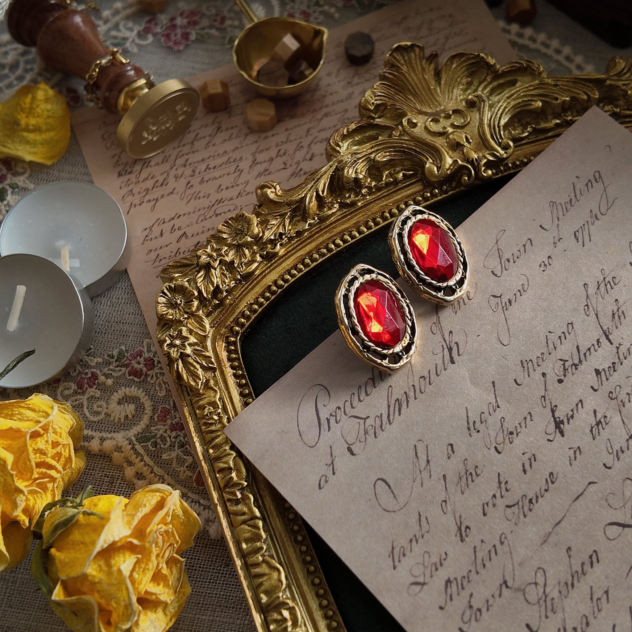 Vintage red earrings, Edwardian style vintage jewelry