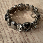 The "Forbidden Scholar," a heavy, ornate vintage Sorrelli statement bracelet designed in the Dark Academia aesthetic with hematite and black diamond crystals.