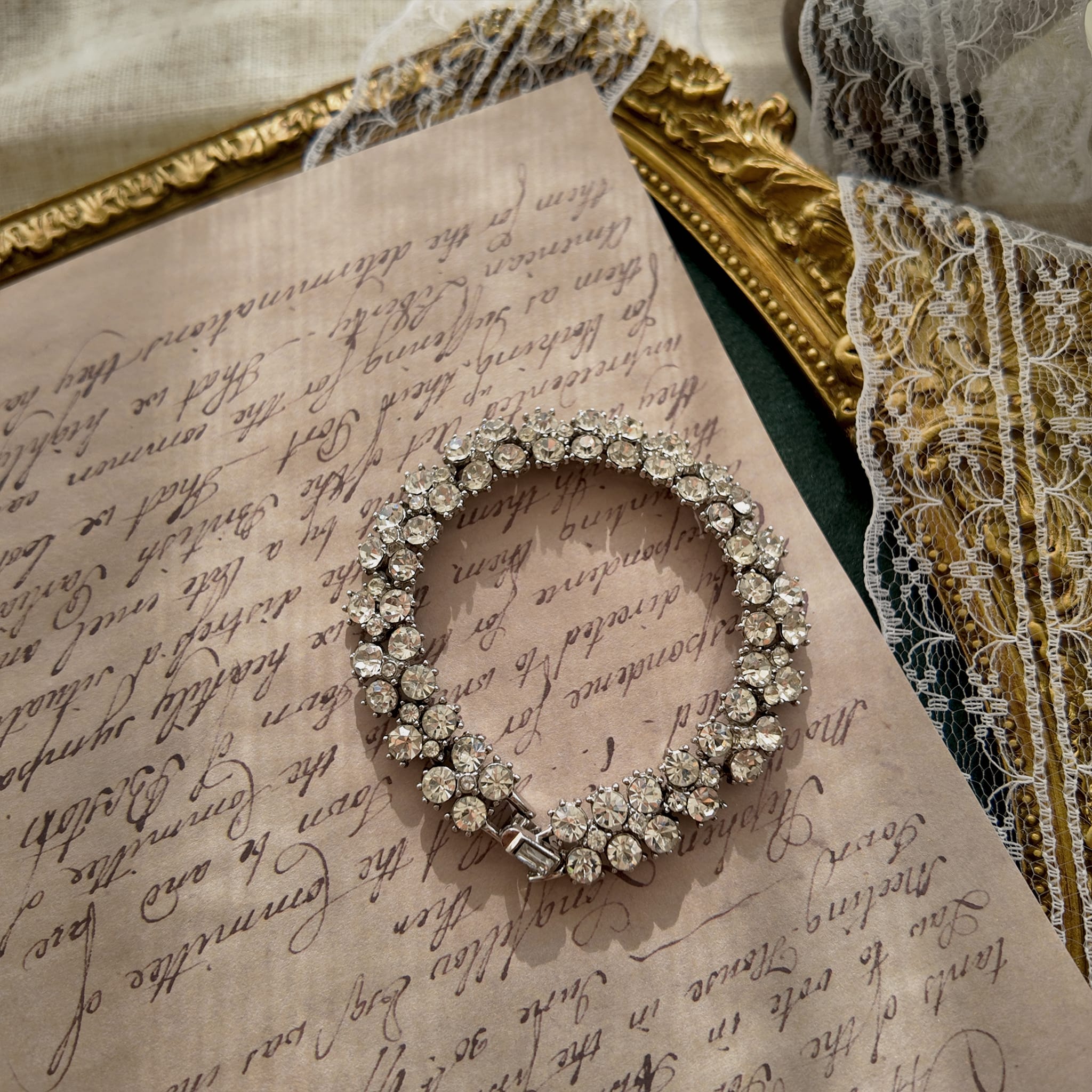 The "River of Captured Starlight," a vintage Trifari three-row tennis bracelet, featuring perfectly matched, brilliant-cut clear Austrian crystal rhinestones.