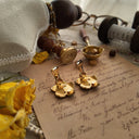 The reverse side of the mint condition vintage earrings, showing the clean, high-quality construction and the secure clip-on mechanism.